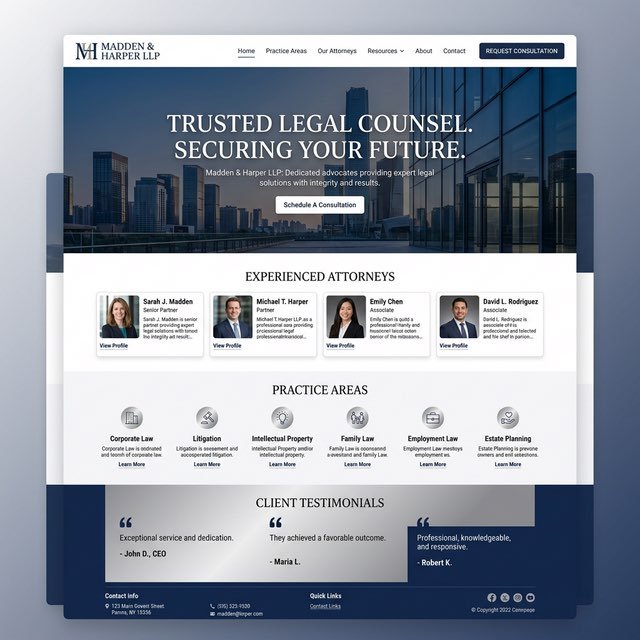 Law firm website design for Madden and Harper LLP Dallas TX