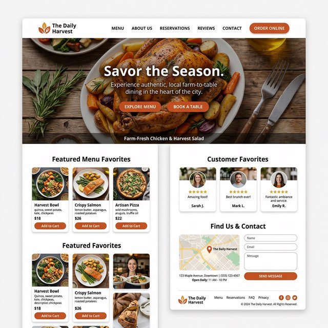 Custom restaurant website design for The Daily Harvest Orlando FL